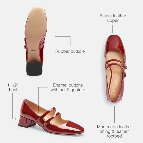 Coach Women's Ruby Double Strap Mary Jane Flat Pumps Closed Square Toe - Picture 5 of 6